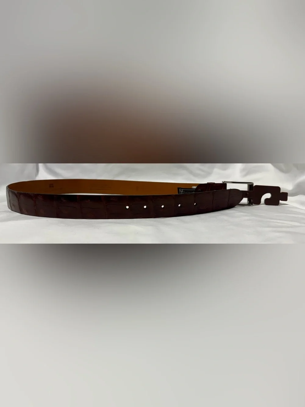 Trafalgar Dark Brown Croc-Embossed Leather Belt with Silver Buckle